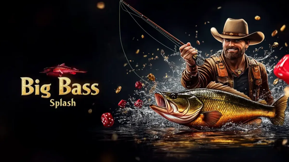 এই প্রচারণায় Big Bass Splash গেমটি bengalbet-এ খেলার জন্য উপলব্ধ, এবং একজন সুখী জেলে কাউবয় হ্যাট পরে বড় একটি বেস মাছ টেনে আনছেন।